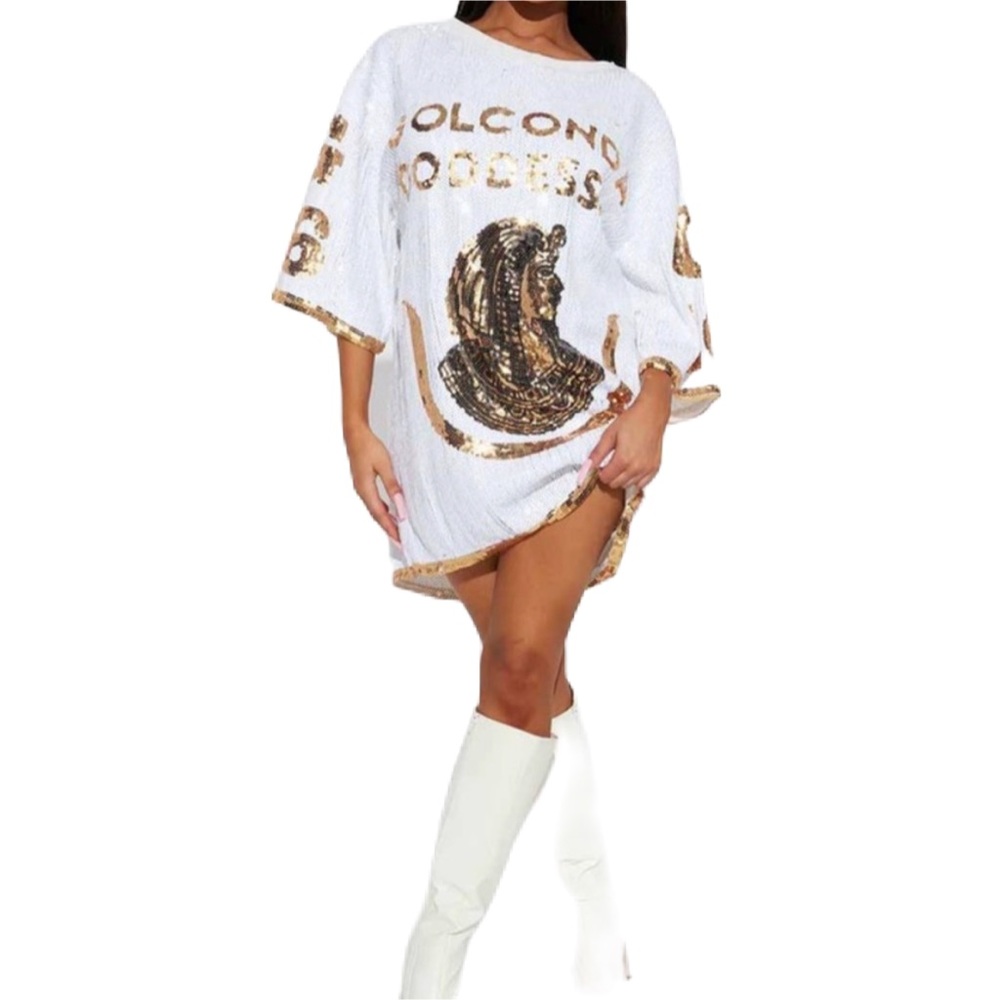 Sale! Sequin shirt dress mini white gold - Picture 7 of 8